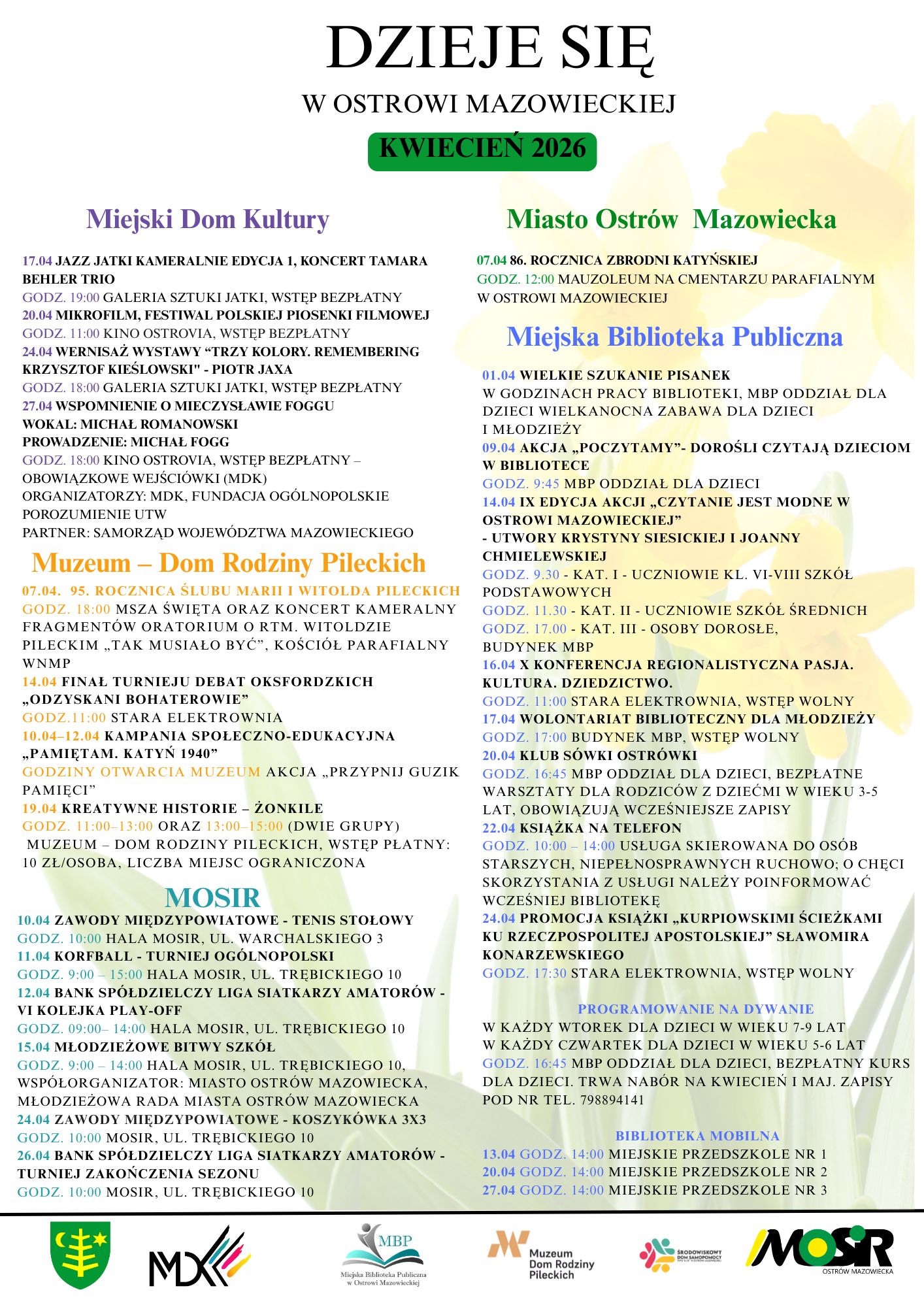 WYDARZENIA WYPISANE JAKIE BĘDĄ ODBYWAĆ SIĘ W KWIETNIU