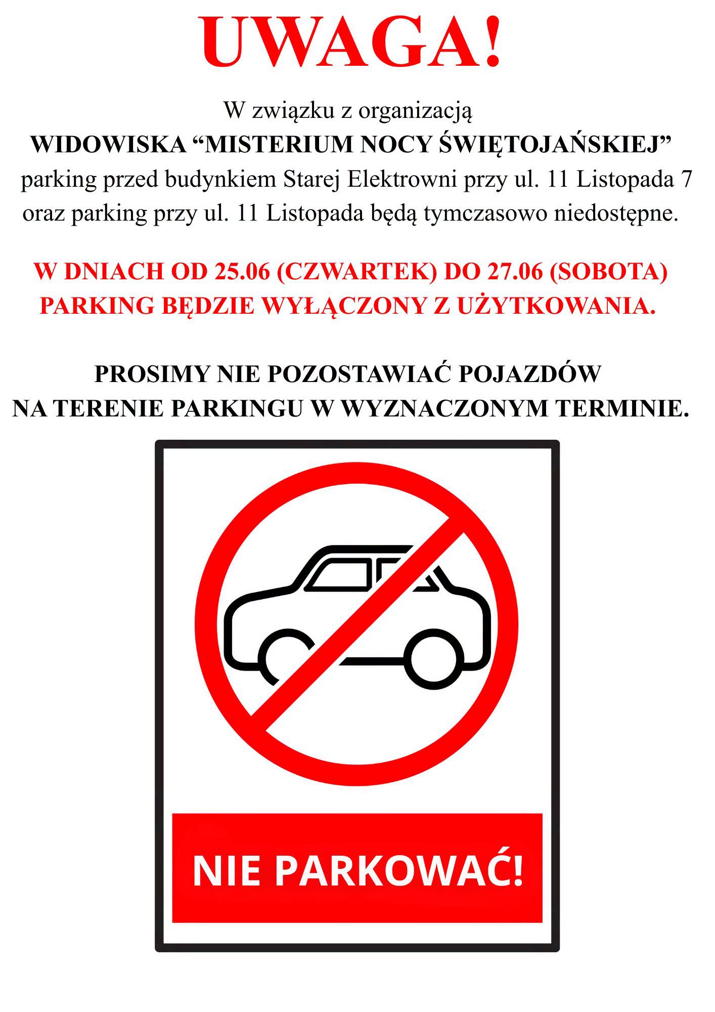 Tymczasowe zamknięcie parkingu przed Starą Elektrownią