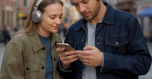 Chłopak i dziewczyna patrzą w telefon