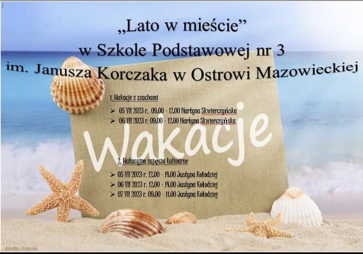 plakat ,,Lato w mieście" w Szkole Podstawowej nr 3