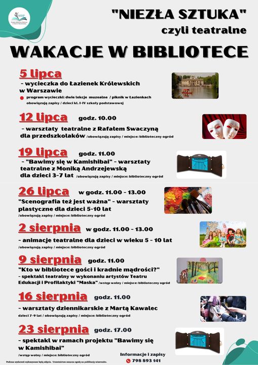 plakat ,,NIEZŁA SZTUKA" czyli teatralne wakacje w bibliotece