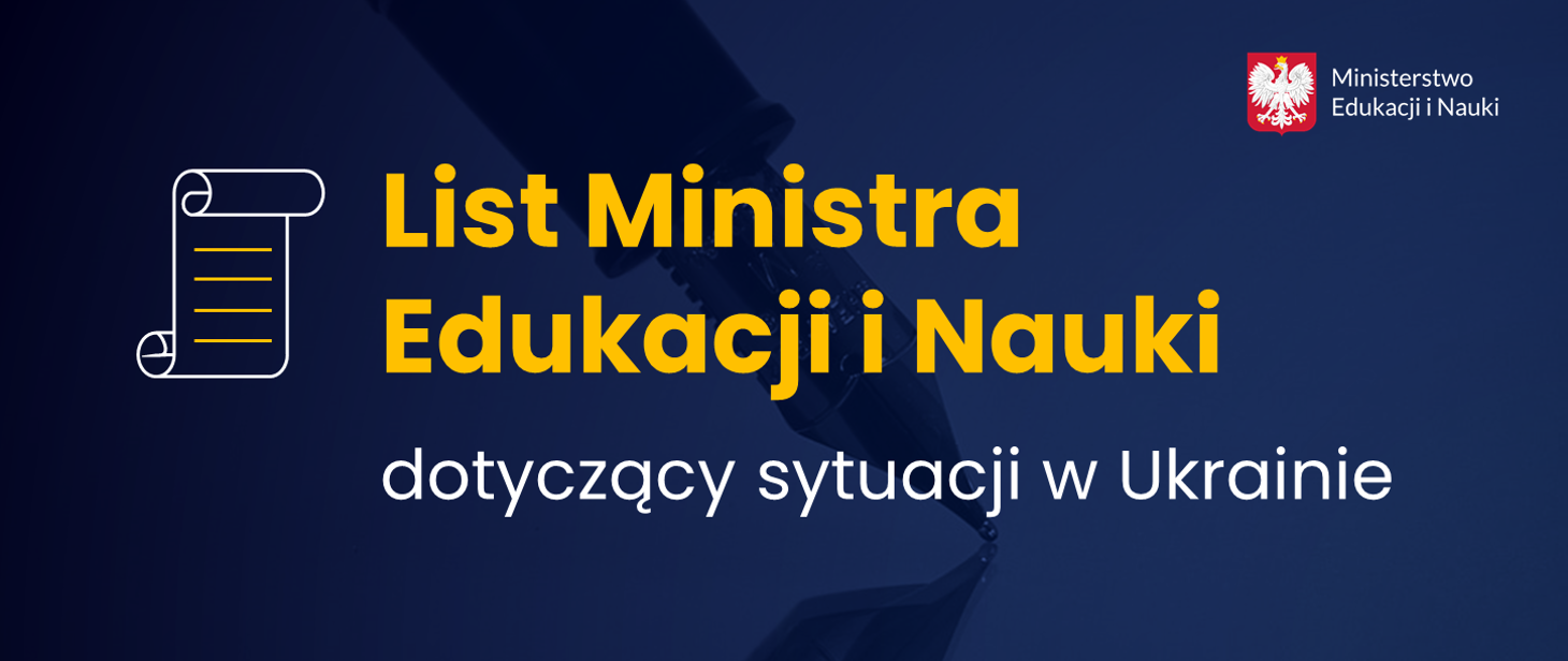 Plakat z napisem list Ministra Edukacji dotyczący sytuacji na Ukrainie