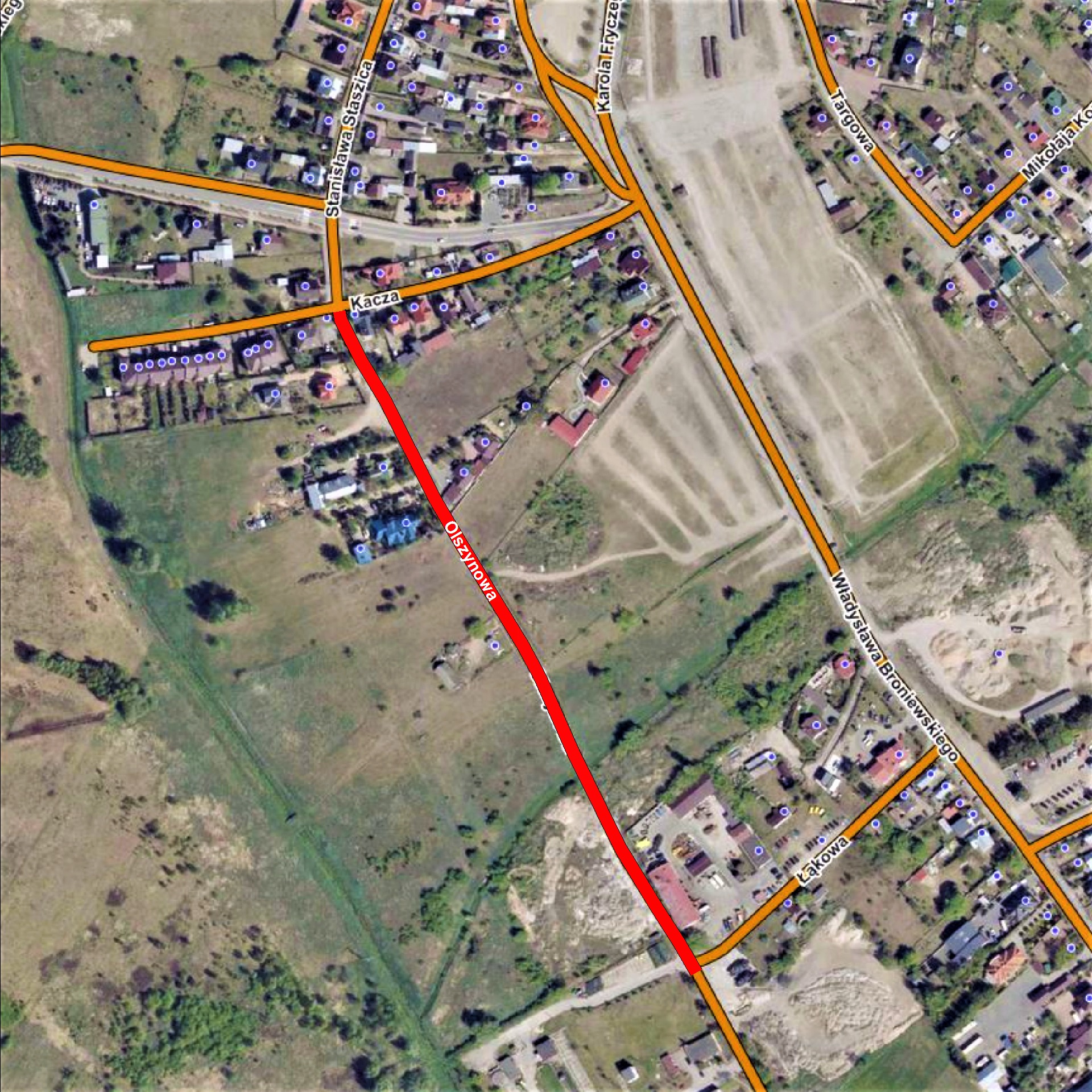 mapka przedstawia lokalizację ulicy, która będzie budowana