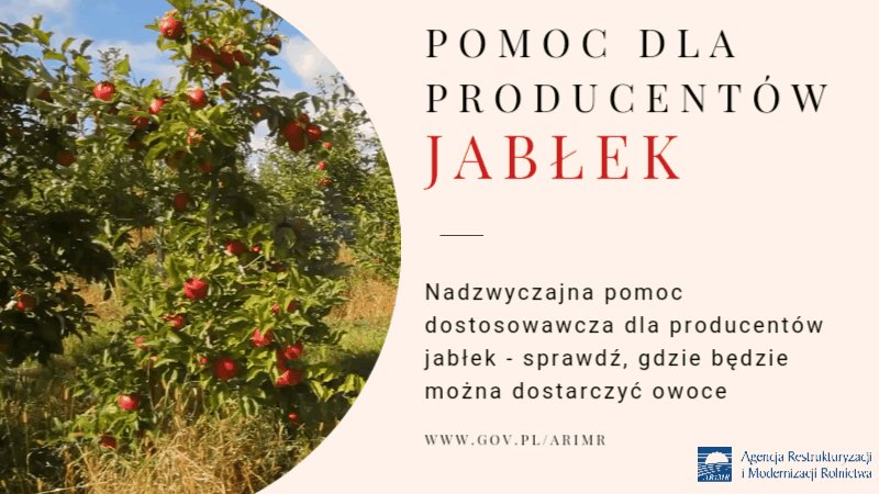 Plakat informacyjny pomoc dla producentów jabłek ARiMR