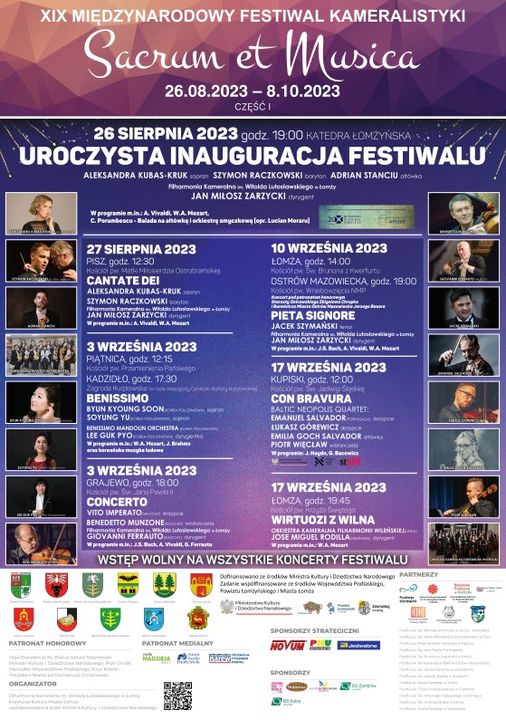 XIX Międzynarodowy Festiwal Kameralistyki „Sacrum et Musica”. 10 września, w niedzielę o godz. 19:00 w kościele Parafia Wniebowzięcia NMP w Ostrowi Mazowieckiej 