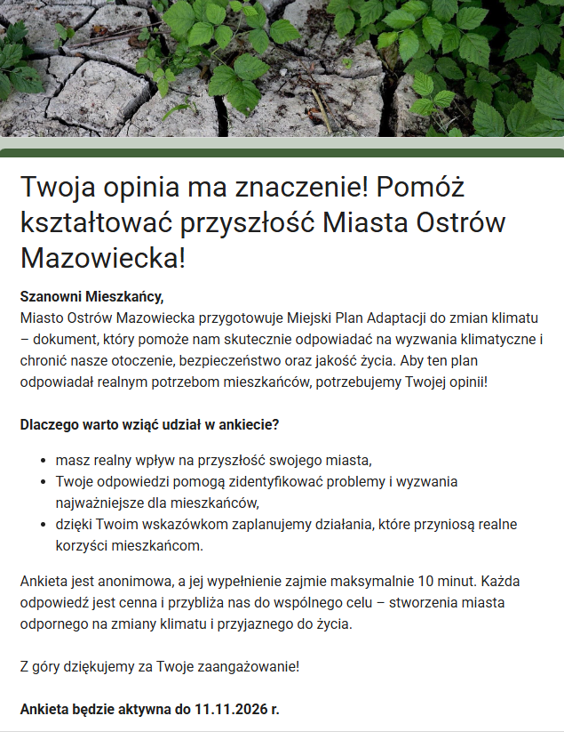Twoja opinia ma znaczenie! Pomóż kształtować przyszłość Miasta Ostrów Mazowiecka!