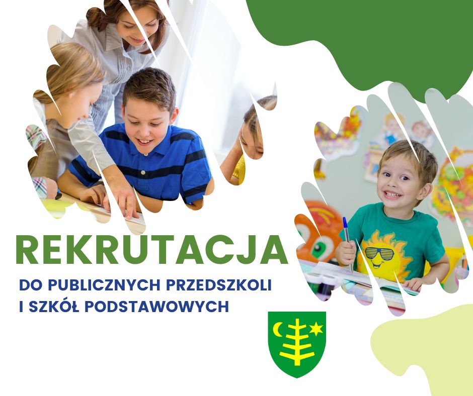 Rekrutacja do publicznych przedszkoli i szkół podstawowych, herb miasta Ostrów Mazowiecka, dzieci z nauczycielką