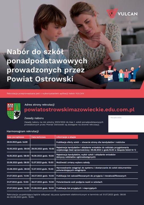 plakat możliwość zmiany wcześniej wybranej szkoły uczniowie klas ósmych, harmonogram rekrutacji