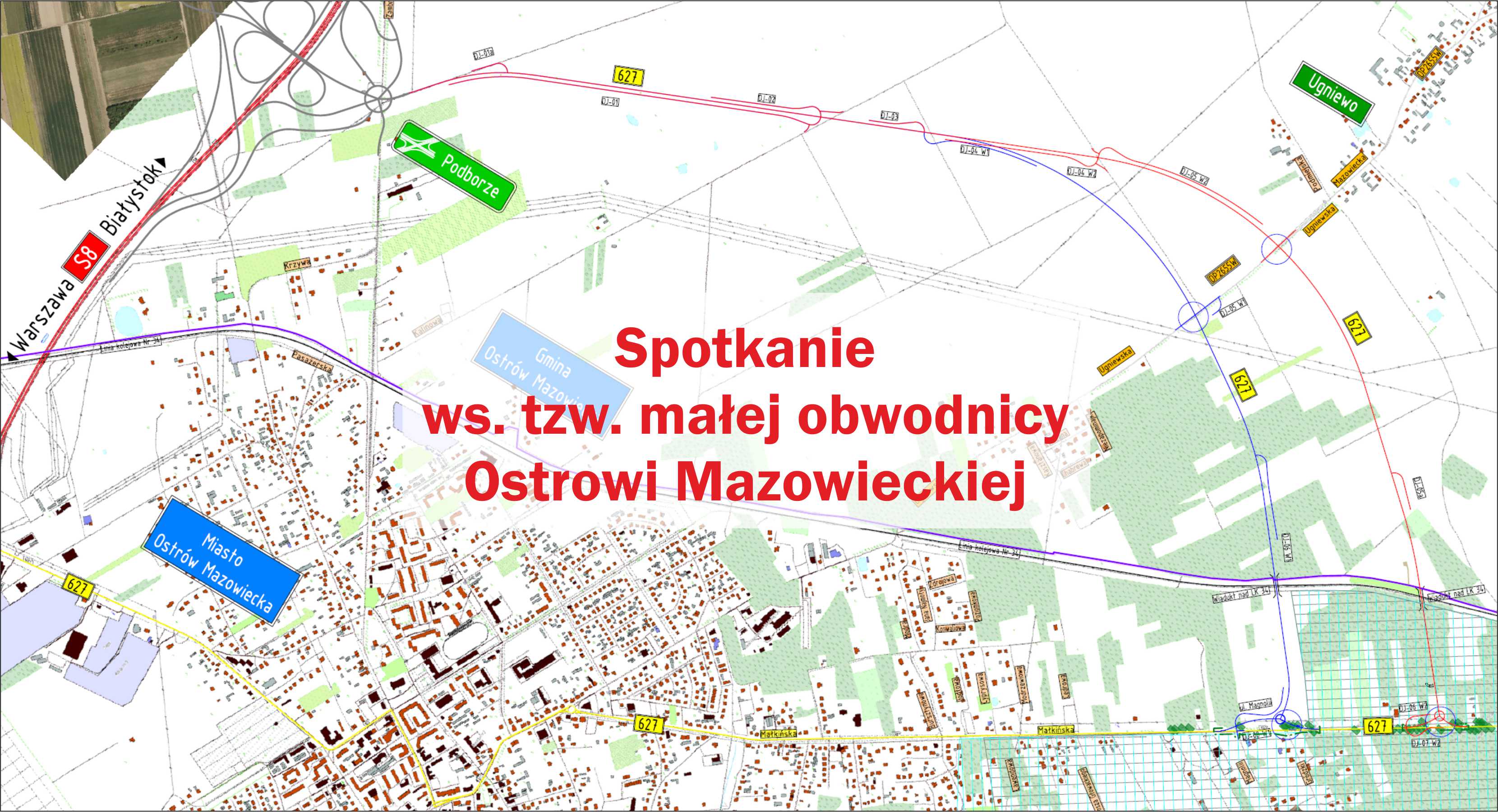 mapa z wariantami przebiegu trasy