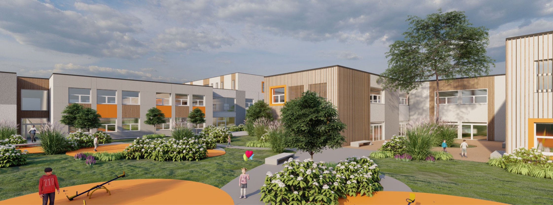 Zdjęcie przedstawia wizualizację szkoły i przedszkola,która będzie budowana w mieście Ostrów Mazowiecka 