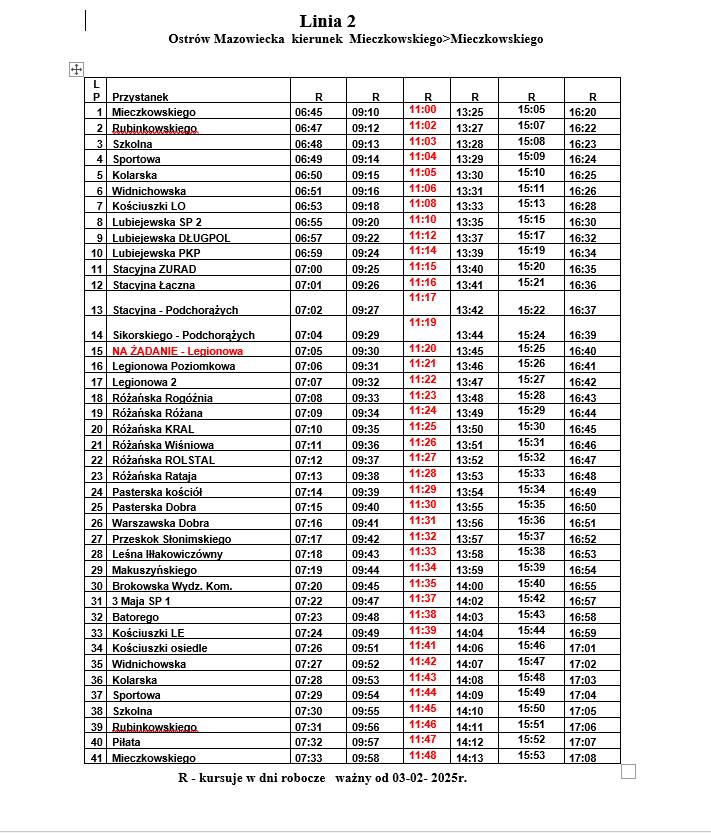 Zmiana rozkładu komunikacji miejskiej na linii numer 2