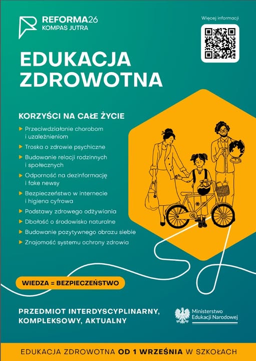 ZIELONO ZÓŁTY PLAKAT Z INFORMACJAMI O EDUKACJI ZDROWOTNEJ