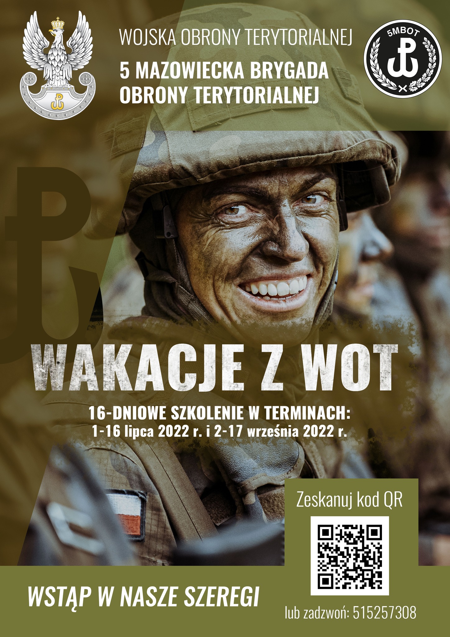 plakat informacyjny 5. Mazowiecka Brygada Obrony Terytorialnej wakacje z WOT 