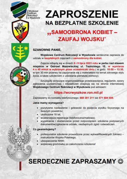 plakat Samoobrona kobiet – zaufaj wojsku bezpłatne treningi
