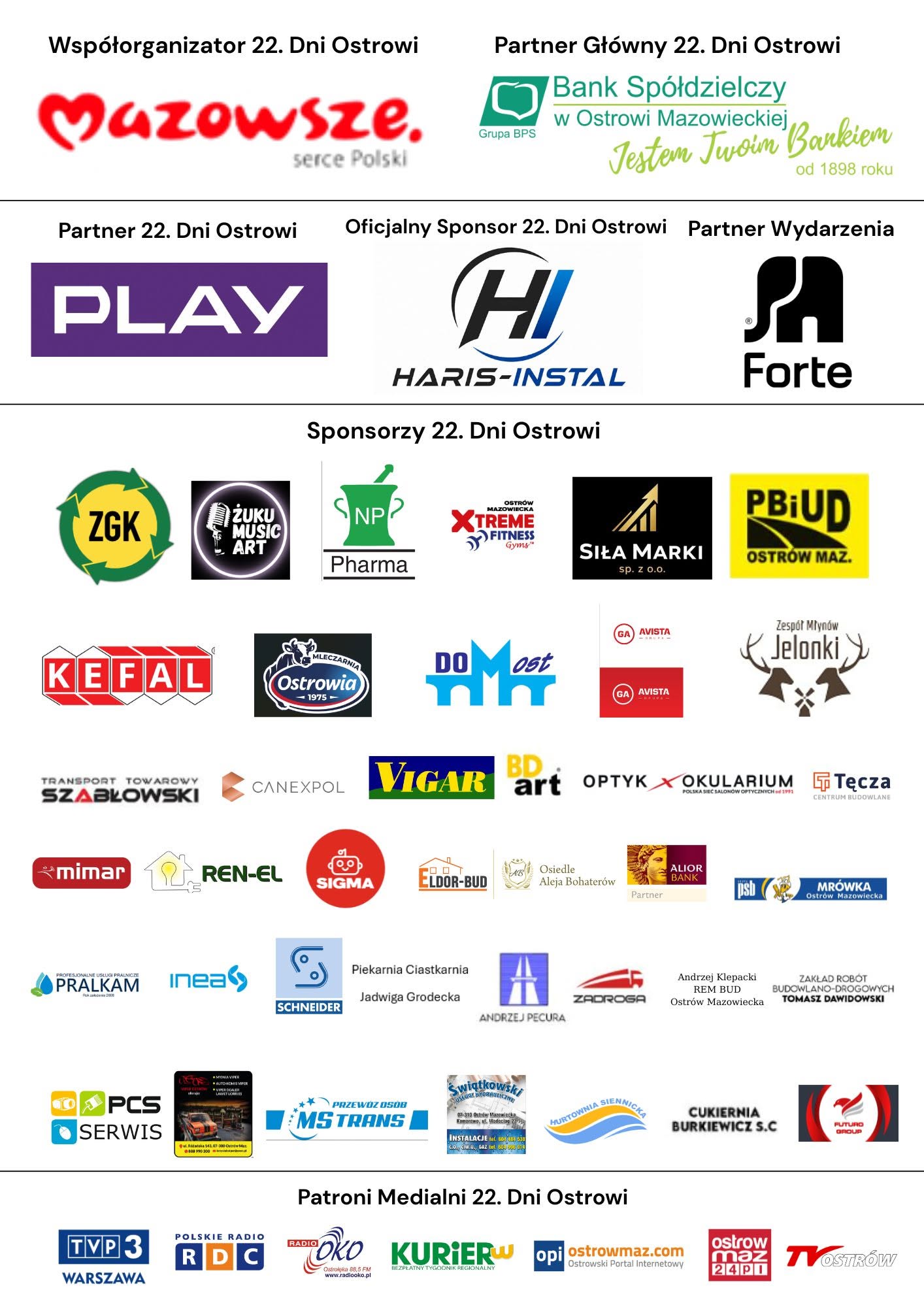 Sponsorzy oraz Patroni 22. Dni Ostrowi Mazowieckiej