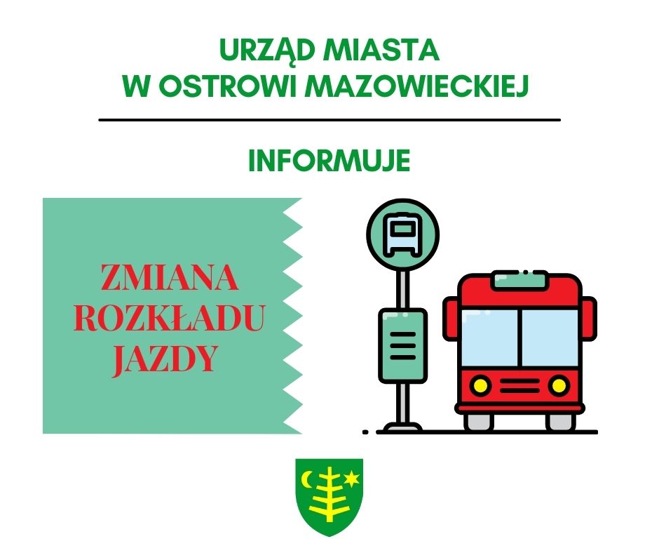 Zmiana rozkładu jazdy. Informujemy, że z dniem 2 września 2022 r. zmianie ulega rozkład odjazdu autobusów z przystanku przy ul. Mieczkowskiego na liniach: - nr 1 przesunięty zostaje odjazd autobusu z godz. 15.00 na 15.10 oraz 16.00 na 16.10; - nr 4 przesunięty zostaje odjazd autobusu z godz. 14.17 na 14.27 oraz 15.07 na 15.17; - na linii nr 1S odjazd autobusu z przystanku Komorowo Jednostka Wojskowa z godz. 7.30 na 7.20 Odjazd małego autobusu o godz. 7.30 z przystanku Komorowo Jednostka Wojskowa trasą: ul. Łączna, Stacyjna, Lubiejewska nie ulega zmianie, linia ta w nazwie będzie linią 1B