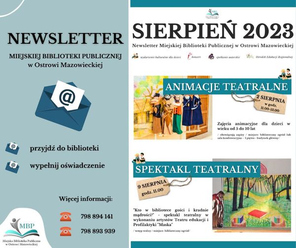 Miejskiea Biblioteka Publiczna im. Marii Dąbrowskiej w Ostrowi Mazowieckiej uruchomiła usługę Newslettera