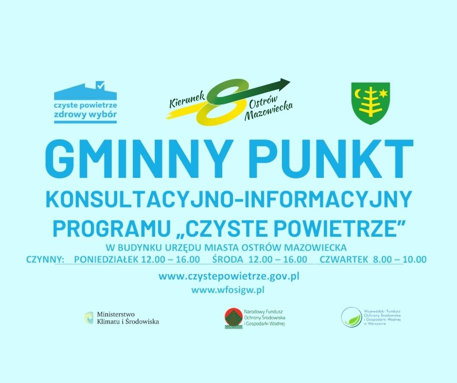 Plakat informacyjny o punkcie konsultacyjno-informatycznym dla mieszkańców w programie Czyste powietrze 