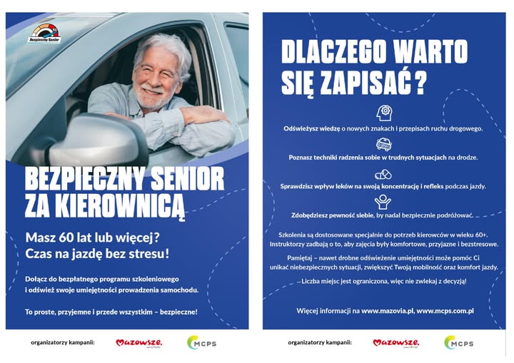 INFORMACJE DOTYCZĄCY BEZPIECZNY SENIOR ZA KIEROWNICĄ 