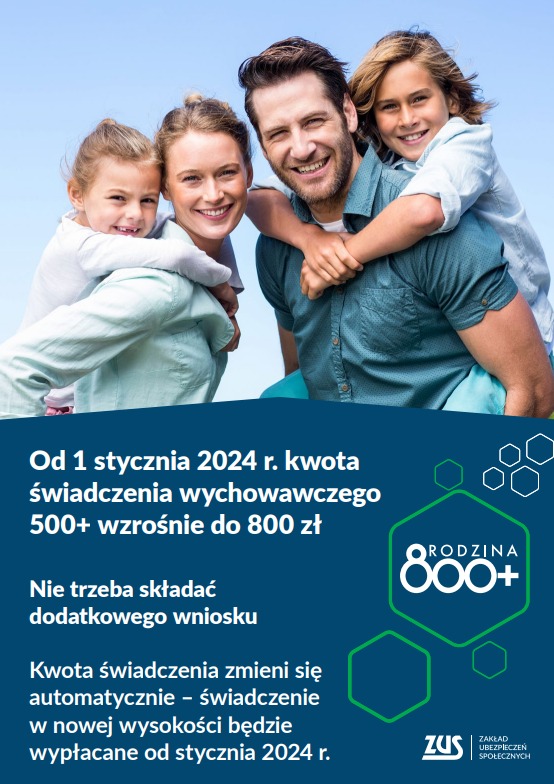 Od 1 stycznia 2024 roku kwota świadczenia wychowawczego 500 plus wzrośnie do 800 złotych Nie trzeba składać dodatkowego wniosku Kwota świadczenia zmieni się automatycznie - świadczenie w nowej wysokości będzie wypłacane od stycznia 2024 roku