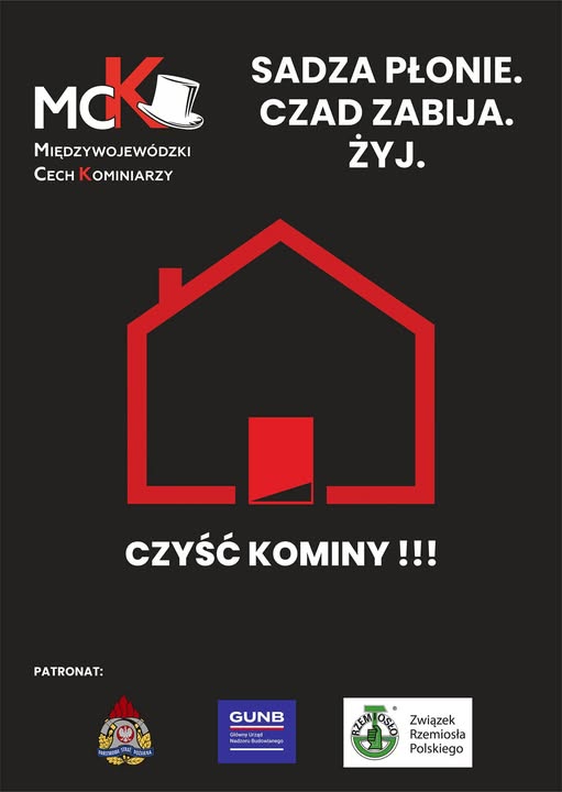 szkic domu z informacja czyść komin