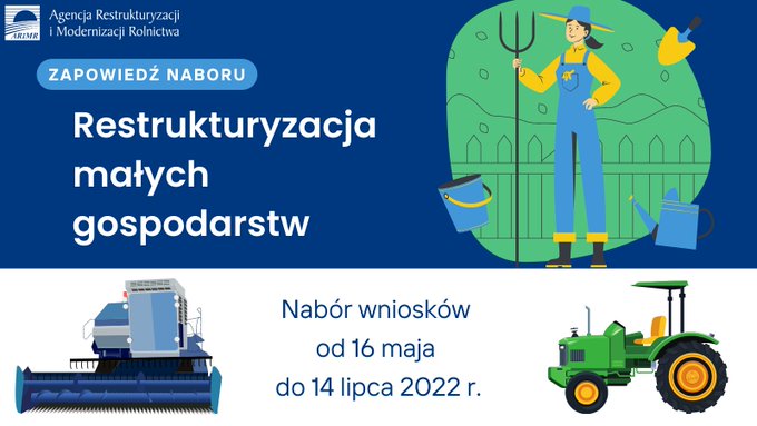 grafika przedstawia informacje promocyjne do składania wniosków na modernizację gospodarstw rolnych