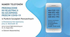 Numery telefonów do rejestracji na szczepienia przeciw COVID-19 w Punkcie Szczepień Powszechnych