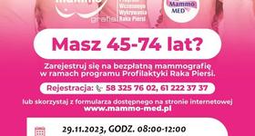 Bezpłatne badania mammograficzne dla Pań w wieku 45-74lat